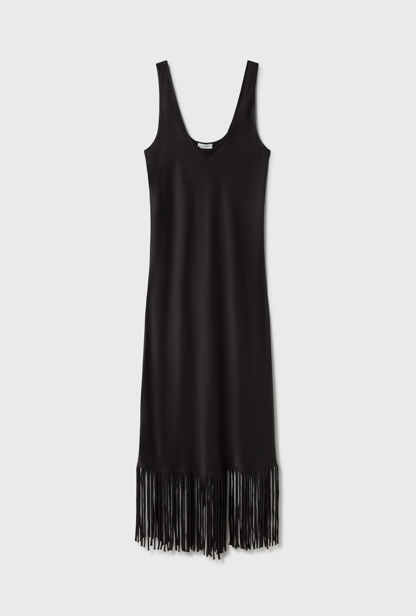 FRINGE SCOOP NECK DRESS BLACK