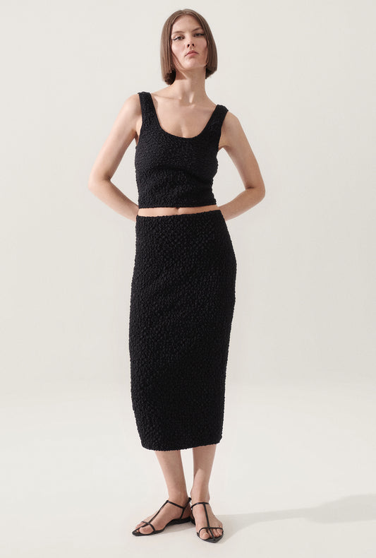 POPCORN MIDI SKIRT BLACK