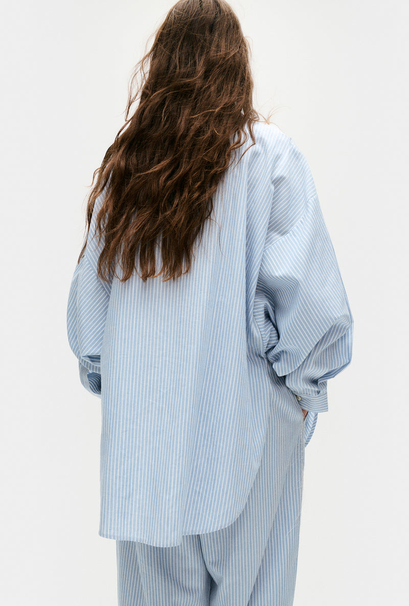 COTTON COLLARLESS ROUND SHIRT STORM STRIPE