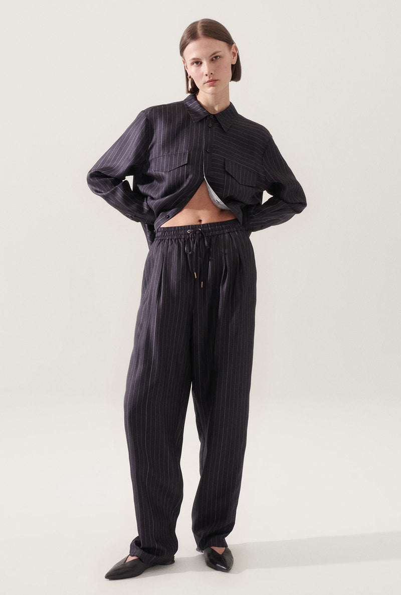 TWILL SLOUCH PANTS PINSTRIPE BLACK / WHITE