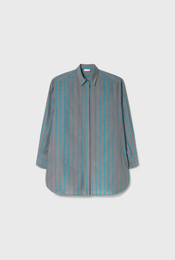 COTTON SILK MORNING SHIRT OXYGEN STRIPE