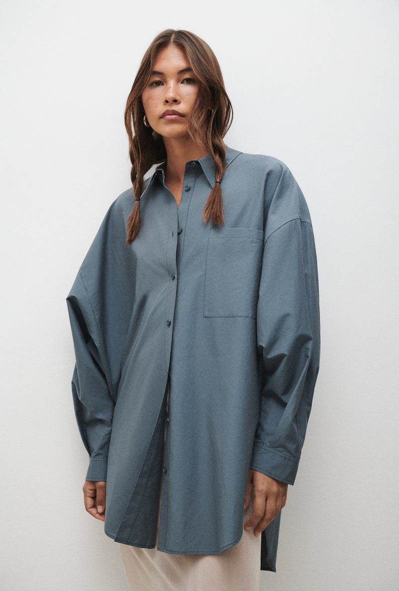 COTTON SILK ROUND SHIRT SLATE