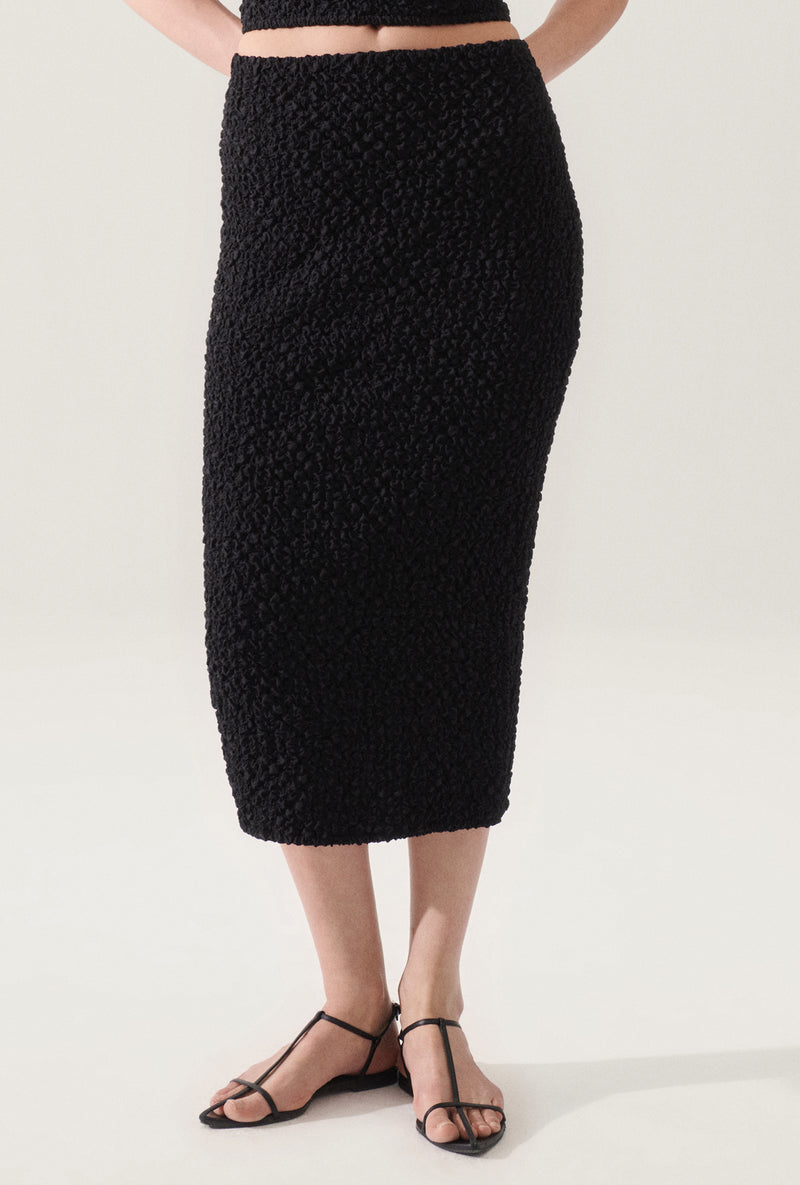 POPCORN MIDI SKIRT BLACK