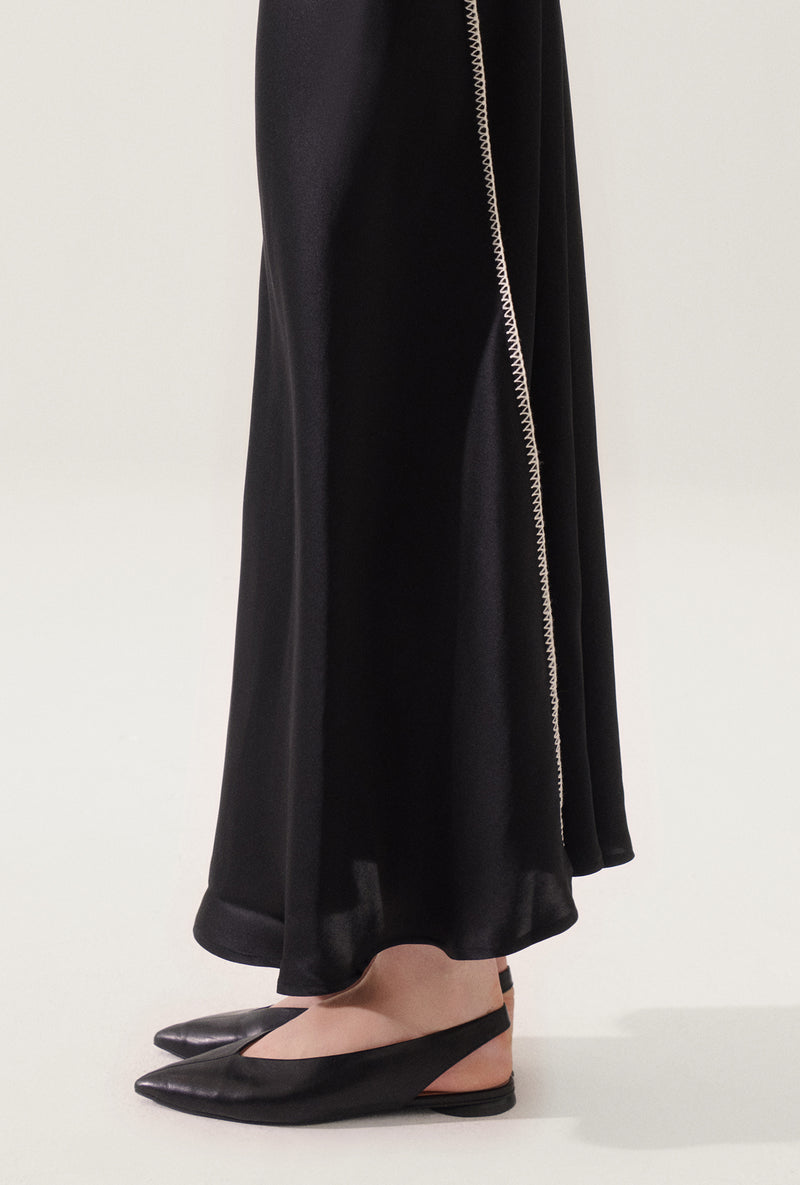 LONG BIAS CUT SKIRT BLANKET STITCH BLACK