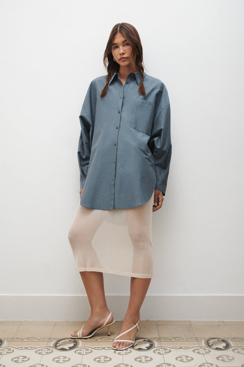 COTTON SILK ROUND SHIRT SLATE