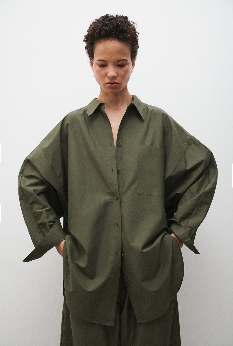 COTTON SILK ROUND SHIRT PINE