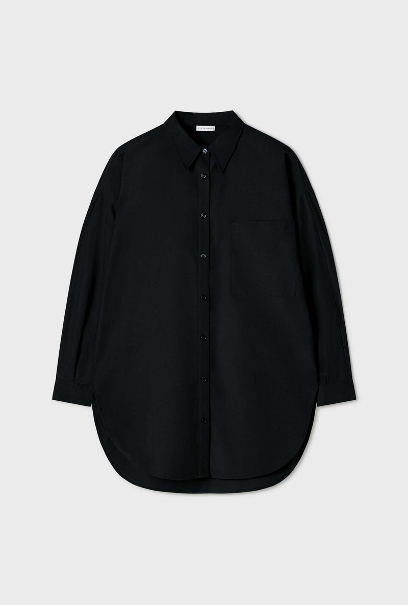 COTTON SILK ROUND SHIRT BLACK